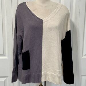 Habitat Oversized V-Neck Sweater in Cream, Gray, and Black